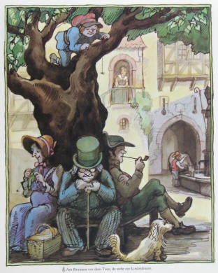 Tomi Ungerer Illustration für September: Am Brunnen vor dem Tore, da steht ein Lindenbaum