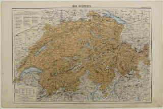  H. Lange: Farbige Landkarte der Schweiz aus Geographie,  Leipzig, F. A. Brockhaus, ca. 1880