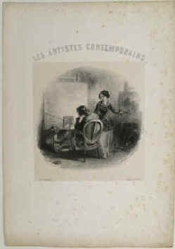 "Les Artistes Contemporains, 3me annèe"  lithographie de Bertauts d'après Adolphe Mouilleron dans son atelier. Paris, Furne, Goupil, Vibert et Cie, 1848. 
