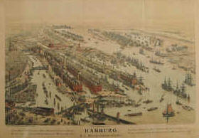 Hamburg Speicherstadt 1896, alte Lithografie der Hamburger HafenCity