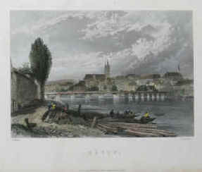 Basel Altkolorierter Original-Stahlstich von E. I. Roberts nach B. Foster. London, Edinburgh & Glasgow, William Mackenzie, um 1850