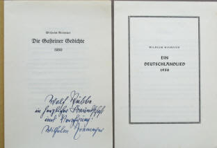 Wilhelm Niemeyer: Deutschlandlied 1950, Gasteiner Gedichte signiert.