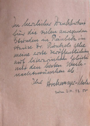 Dr. Karl-Ernst Hockemeyer 1907-1964 Widmung an Dr. Roland Runkel 1891-1973 in Reinbek.
