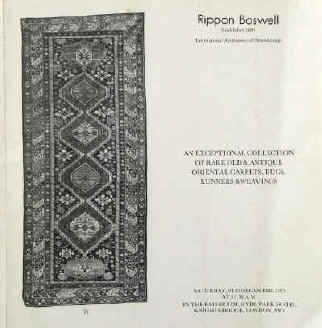 Rippon Boswell Catalogue of Rare Old and Antique Oriental Carpets, Rugs, Runners and Weavings. Auction on 6th December 1975. Belouchi, Hamadan, Turkoman, Anatolian, Persian, Chinese London, Rippon Boswell, 1975.