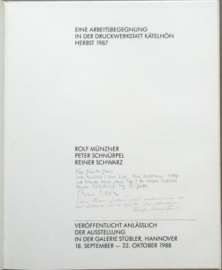 Kätelhön Herbst 1987 -  Widmung von Rolf Münzner und Reiner Schwarz an Günter Gaus signiert.