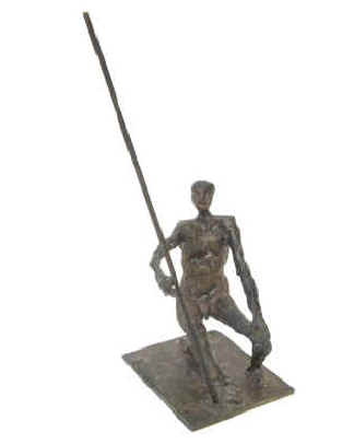  Mann mit Lanze. Bronzeskulptur der Künstlerin Elke Rehder.