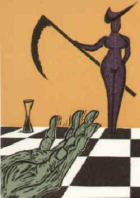 Chess - To the Death - woodcut by Elke Rehder