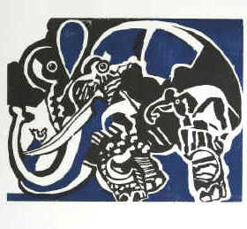 Künstler Simon Dittrich - Großer und kleiner Elefant. Holzschnitt als Geschenk für einen Tag im Dezember 1991, Geburtstag, Hochzeitstag