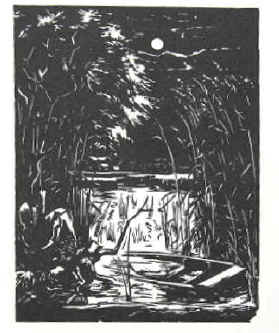 Lebek, Johannes (1901-1985) "Mondnacht am See". Original Klischeedruck aus dem Zyklus "Tageszeiten" von Johannes Lebek. 