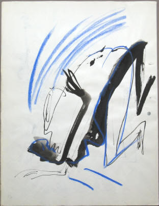 Zeichnung von Helge Leiberg, Tusche und Ölkreide, 1994.