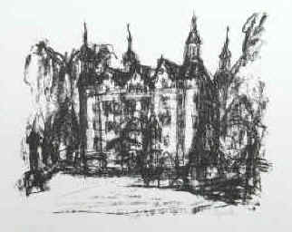 Groß Hansdorf Künstler Kurt Prignitz - Ahrensburger Schloss. Original Lithographie 1956 signiert.