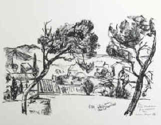 Tom Hops  - Südliche Landschaft. Original Lithographie, Griffelkunst 1969