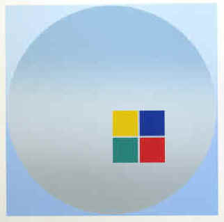 Künstler Friedrich Geiler farbiger Siebdruck von 1994, Serigrafie zur Quadratur des Kreises signiert und nummeriert.
