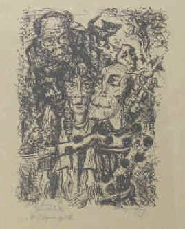 Ingolf Treutler: "Puppenspiel". Original Lithographie / Steinzeichnung von 1932
