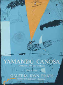 Yamandú Canosa - Dibuixos, Acrilics, Collages. Original color lithograph poster for the exhibition 1980 at Galeria Joan Prats, Barcelona.