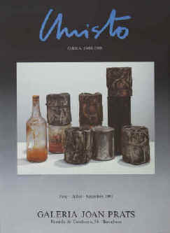 Christo - Obra 1958 - 1991. Wrapped Cans and a Bottle (Group of Ten and a Bottle), 1958. Color poster for the exhibition 1991 at Galeria Joan Prats, Barcelona.