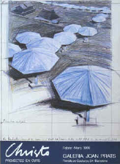 Christo - Projectes en Curs. The Umbrellas Blue III. Color poster for the exhibition 1986 at Galeria Joan Prats, Barcelona.