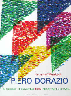 Piero Dorazio - Art exhibition poster - Piero Dorazio. Original color lithograph poster for the exhibition from 4 October - 1 November 1987 at Herrenhof Mussbach, Neustadt a.d. Weinstra?. Printed in a small limited edition by Erker-Presse St. Gallen.