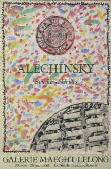 Art exhibition poster - Pierre Alechinsky - Bouches et Grilles. Original color lithograph poster for the exhibition from 29 April - 28 June 1986 at Galerie Maeght Lelong, Paris.