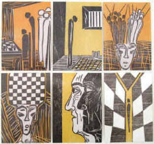Set of six artists' postcards to the chess story The Royal Game by Stefan Zweig