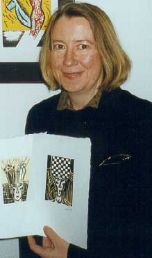 the artist Elke Rehder with woodcuts to the chess story The Royal Game by Stefan Zweig
