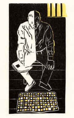 In Memoriam of Stefan Zweig, woodcut against isolation and solitary confinement and torture.