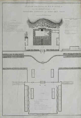China Peking - Plan of the Hall of Audience and the adjacent Courts in the Emperor's Gardens at Yuen-Min-Yuen. Beijing China 1796 antique print by  J. Barrow.