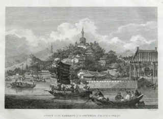 Chinese antique prints. A view in the Gardens of the Imperial Palace in Pekin - Peking Beijing in China. Drawn by William Alexander