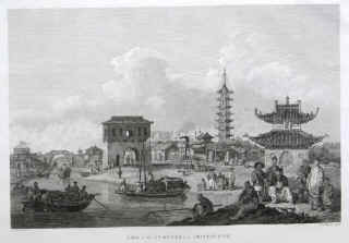 China - antique prints by William Alexander 1796. View of the Suburbs of a Chinese City.