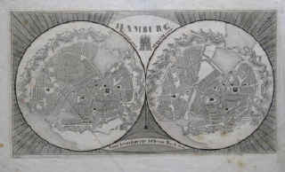 Hamburg / Lohse, J. "Hamburg - Plan von 1700, Plan von 1800, zum Hamburger Adress Buch 1830". Lithografie von J. Lohse.  Alte Original Lithographie mit der Gegenüberstellung von zwei Plänen der Stadt Hamburg. Mit Druckvermerk "Zum Hamburger Address Buch 1830".