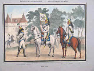 Neuchâtel Milices Neuchateloises Garde d'honneur à cheval 1806-1814, Lithographie de Albert von Escher 1893.