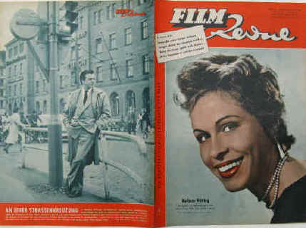 Film-Revue. Die deutsche Filmillustrierte von Rang. Farbige Titelseite mit Barbara Rütting in "Das zweite Leben". 8. Jahrgang Nummer 16 / 1954. Karlsruhe, Neue Verlags-Gesellschaft, 1954. 32 Seiten mit zahlreichen Abb. Großformat: 26,5 x 37 cm. Inhalt u.a.: Bildbericht über Dieter Borsche, Gunnar Möller privat, Doris Kirchner, Gregory Peck, Rudolf Prack in "Kaisermanöver"/ Porträt René Deltgen / O. W. Fischer und Ruth Leuwerik in "Bildnis einer Unbekannten" / Robert Wagner als "Prinz Eisenherz" / Bericht über Theodor Loos / Der Film "Kinder in Gottes Hand" Einbandrückseite mit Acki - Joachim Brennecke - in München