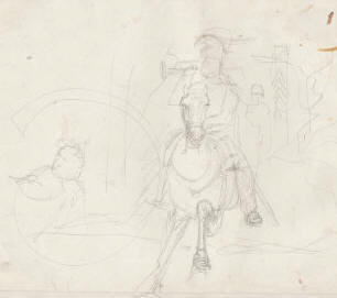 esquisse au crayon, dessin de Alfred de Marbot 1812-1865, historien et peintre français