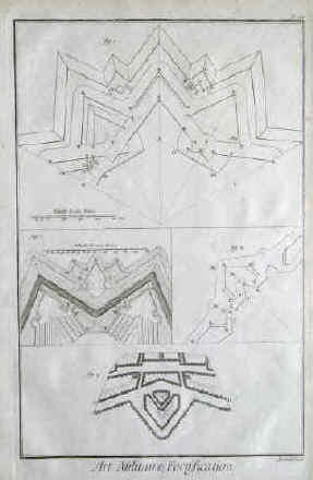 Art Militaire, Fortification - 1762 Système du baron de Coehorn, de Scheiter, de M. Blondel, plan d'un front de fortification du Neuf-Brisack