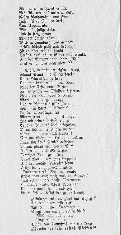 A. von Wedel Reime zum Bau des Hamburger Zentralbahnhofs 1904 bis 1906