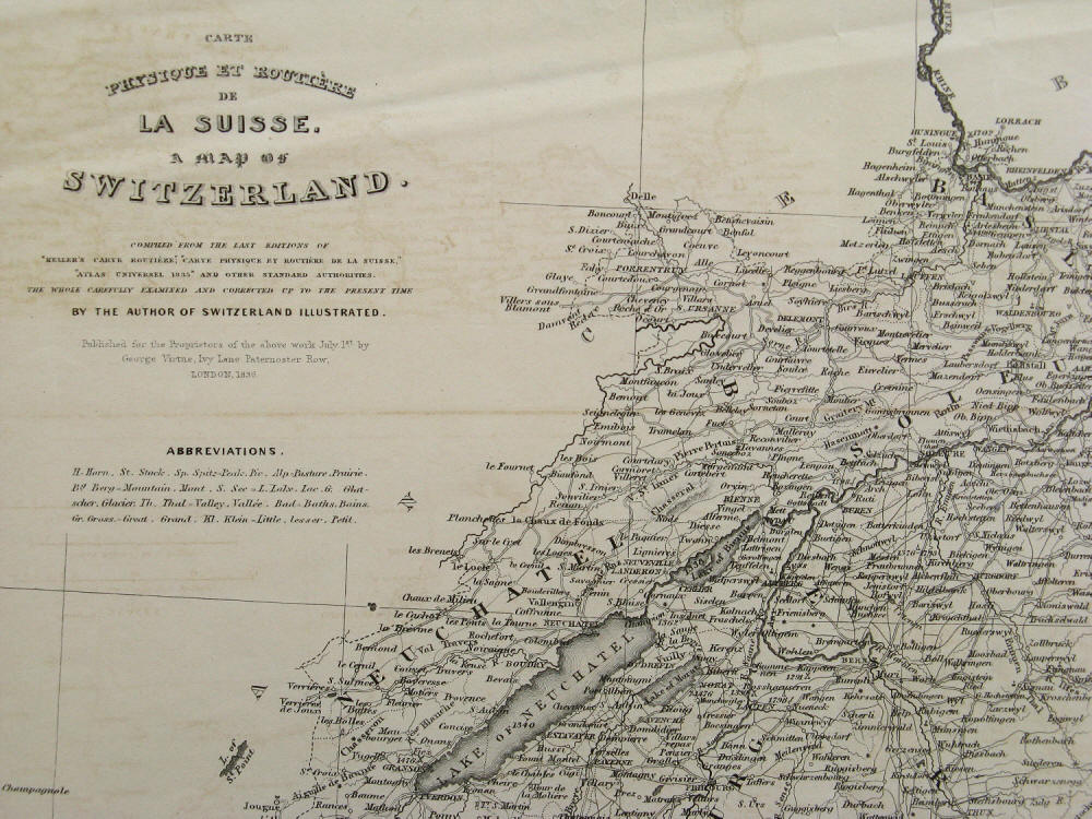 Lake of Neuchatel, Fribourg, Bern - A Map of Switzerland 1836