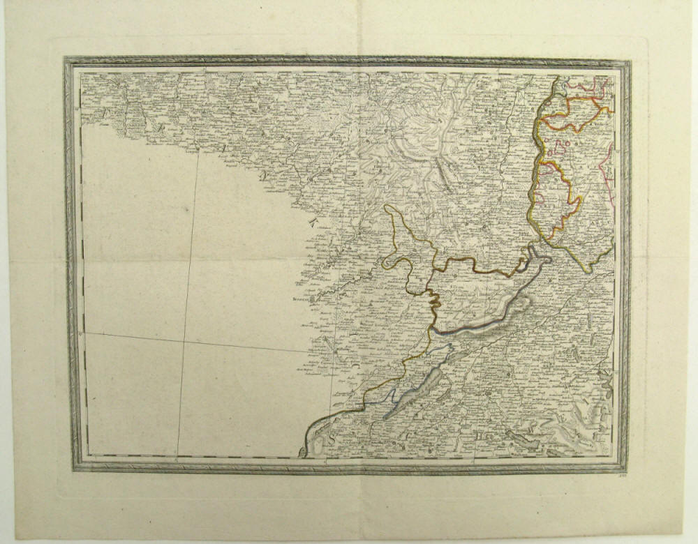 Landkarte um 1792 - Dreiländereck Frankreich, Schweiz, Deutschland.