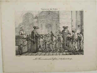 Tableaux de Paris. Les Frères, conduisant les enfants, à St-Nicolas-des-Champs. Lithographie de Jean-Henry Marlet en 1822.
