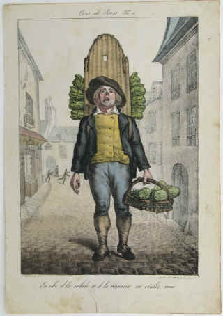 Cris de Paris No. 1 -  En v'la d'la salade et d'la romaine en voulez vous. Antique print French July Revolution 1830.