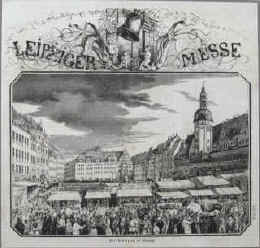 Leipziger Messe. Der Marktplatz in Leipzig. Holzstich um 1844. 