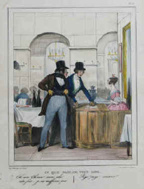Ce que parler veut dire - lithographie de Frédéric Bouchot, Paris Aubert 1830