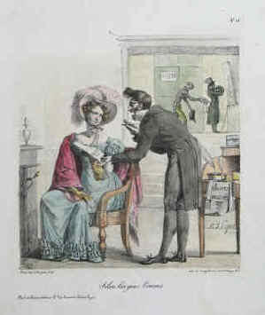 Augustin-Désiré Pajou 1800 - 1878 - Selon les gens l'encens, caricature en lithographie Paris 1825