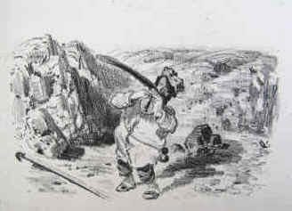 Dés-agréments d'un voyage d'agrément - Gustave Doré - César Plumet pleure. Lithogrphie originale 1851.