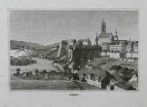 Stadtansicht. Ansicht von Bern. (Gesamtansicht der Stadt Bern). Original-Kupferstich aus Strahlheim. 1836. 