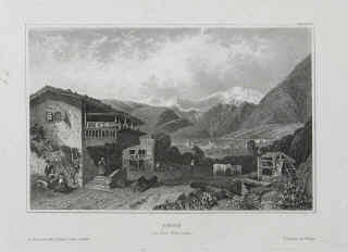 Ansicht von Brig Kanton Wallis, Brigue canton du Valais, gravure 1850.