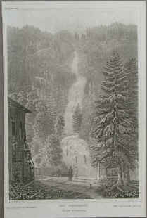 Schmied, D. A. - Der Giessbach in der Schweiz / The Giessbach-Cascade / La cascade du Giessbach Original-Stahlstich von Sperli (J. Sperli) nach D. A.. Schmied (A. D. Schmied). um 1860