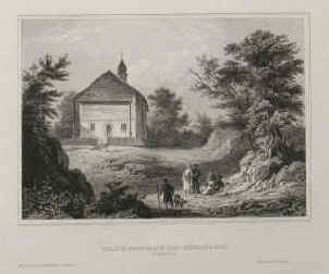 WilhelmTell Kapelle bei Küssnacht (Schweiz) Original-Stahlstich. Hildburghausen, Kunstanstalt Bibliographisches Institut, um 1850 