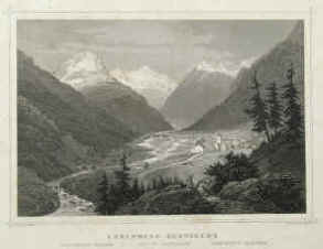 Rheinwald Gletscher Canton Graubünden / Rheinwald Glacier / Rheinwald Glaciers Original-Stahlstich von Johann Poppel nach Ludwig Rohbock um 1850