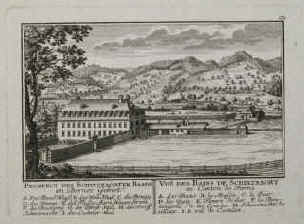 Aargau -  David Herrliberger - Prospect des Schinznachter Baads im Berner Gebiet. Bad Schinznach.  Vuë des Bains de Schinznacht au Canton de Berne. Gravure. Engraving from Neue und vollstaendige Topographie der Eydgnossschaft, 1754-1758 Ziegler, J.K. 