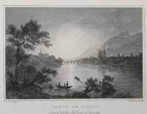 Schaffhausen - Lange, J. / Richter, J. - Stein am Rhein Original-Stahlstich von J. Richter nach J. Lange. Ansicht mit Burg Hohenklingen und Rheinbrücke, Darmstadt, Verlag von G. G. Lange, um 1850